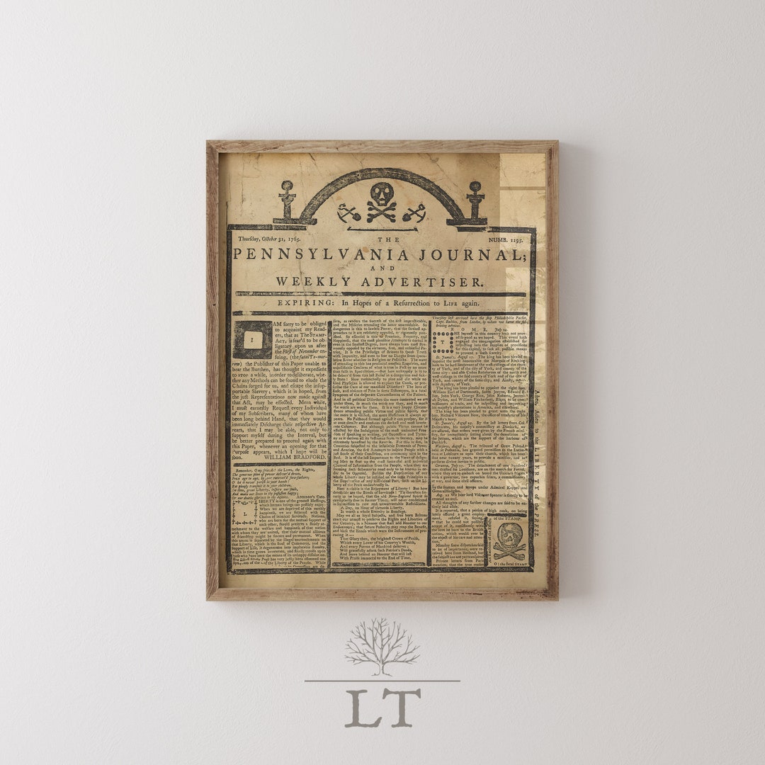 1765 Stamp Act Newspaper Print Vintage Patriotic Printable Etsy