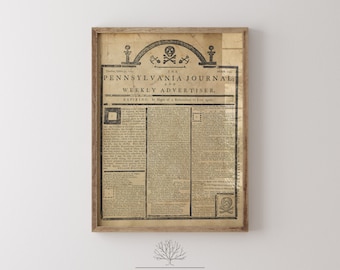 May include: A framed vintage newspaper clipping from the Pennsylvania Journal and Weekly Advertiser, dated October 21, 1769. The headline reads "EXPIRING: In Hopes of a Resurrection to Live again."