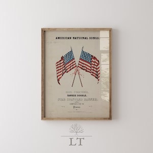 American Flag Vintage Patriotic Printable Vintage Americana Wall Decor for Music Room Vintage Star Spangled Banner Yankee Doodle Art print