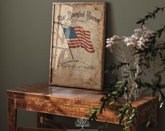 Star Spangled Banner Printable Vintage Star Spangled Banner Music Cover Sheet Patriotic Printable American Flag Decor Vintage Americana Art
