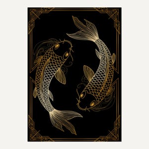 Art Deco Koi Poster | Gold Black Midnight Pool Wall Art (8x10)