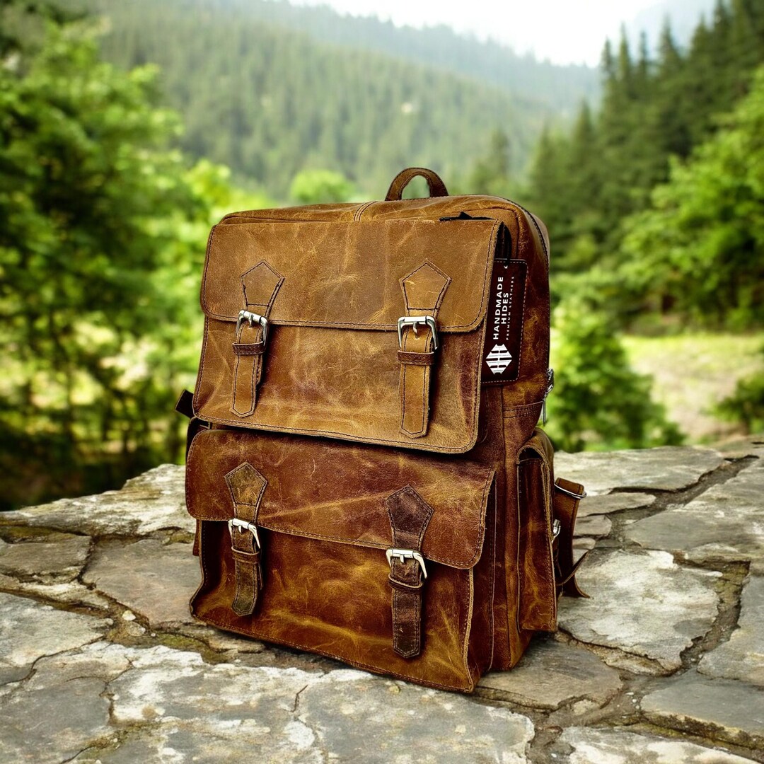 Vintage Brown Leather Backpack | Handmade Full-grain Rucksack for Men ...