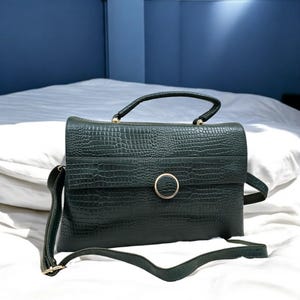 Bolso elegante de piel con textura de cocodrilo – Bolso de mano estructurado – Bolso tipo cartera con asa superior – Bolso bandolera – Bolso de oficina para mujer