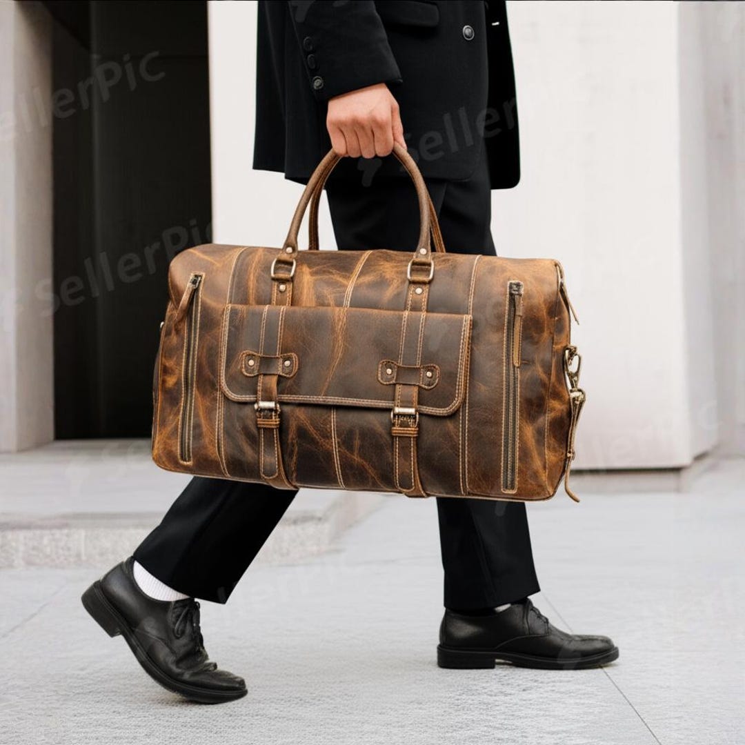 Stylish Brown Leather Sneaker Travel Duffle