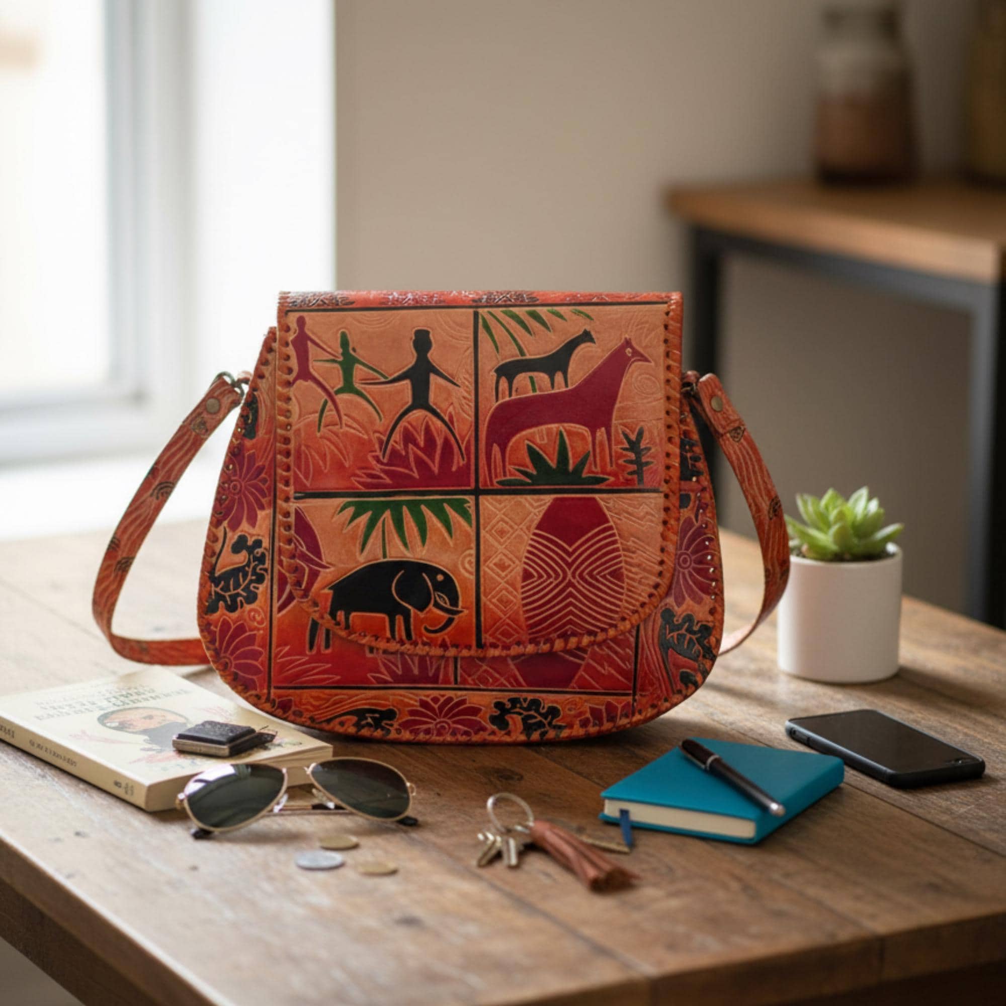 Local Purse Handmade Leather Crossbody Bag With Tribal Detailing, Ethnic Boho Style ...