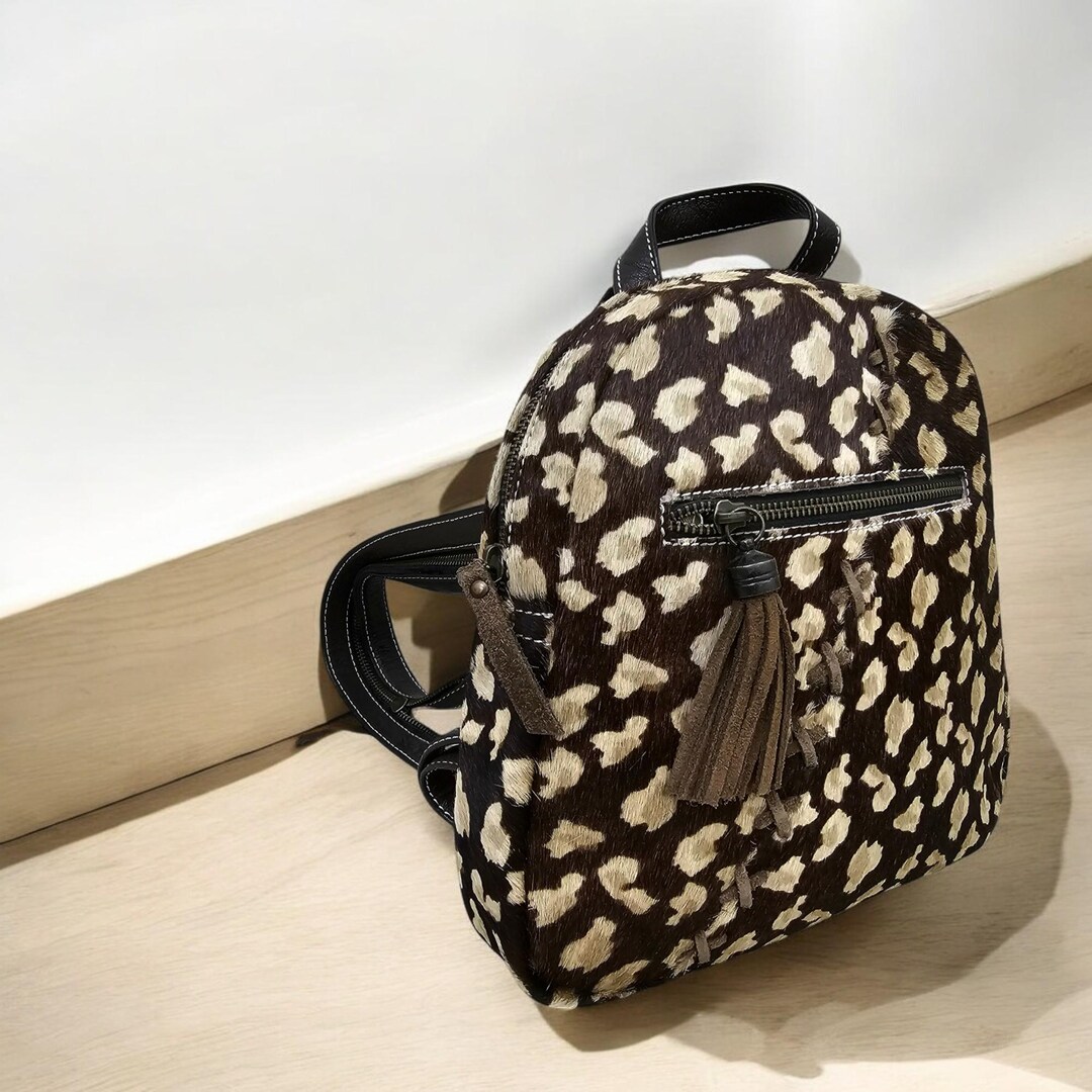 Handmade Leopard Print Leather Mini Backpack: Compact Crossbody Bag - Etsy