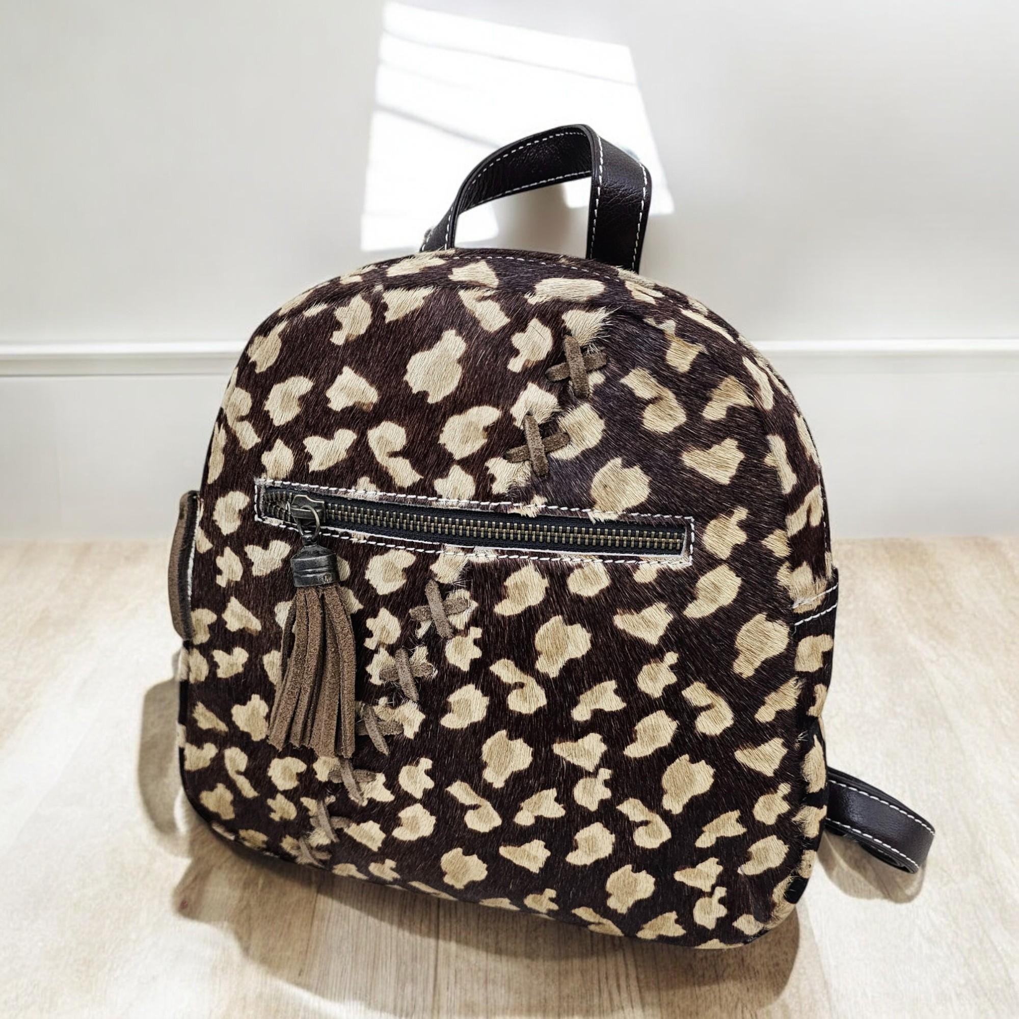 Leopard Print Leather Mini Backpack – Handmade Hair on Goat  display picture 2