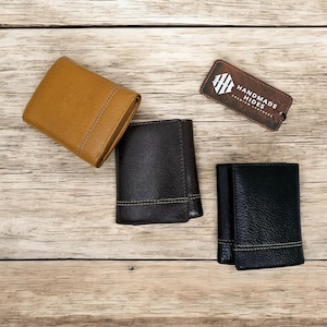 Cartera de cuero genuino hecha a mano de tres pliegues para hombre: 10 ranuras para tarjetas, 2 bolsillos para efectivo, 1 bolsillo para identificación, bolsillo con solapa: negro, marrón, tostado, 4" x 4.8"
