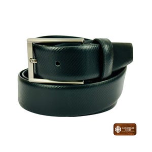 Elegant Black Full Grain Leather Belt for Men – Handmade Belt with Rust Resistant Buckle, Adjustable Fit, Formal and Casual Gift for Him