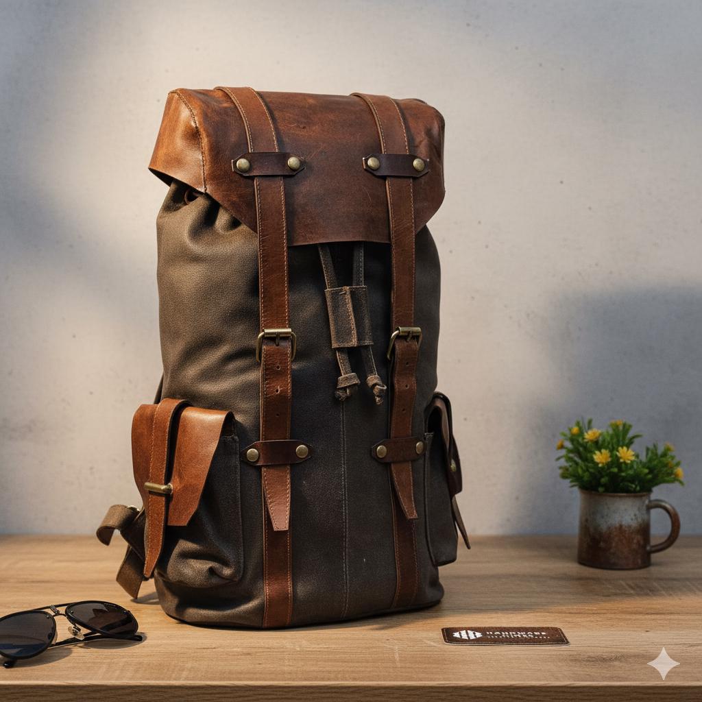 Waxed Canvas & Full Grain Leather Backpack – Handmade Roll Top Travel ...