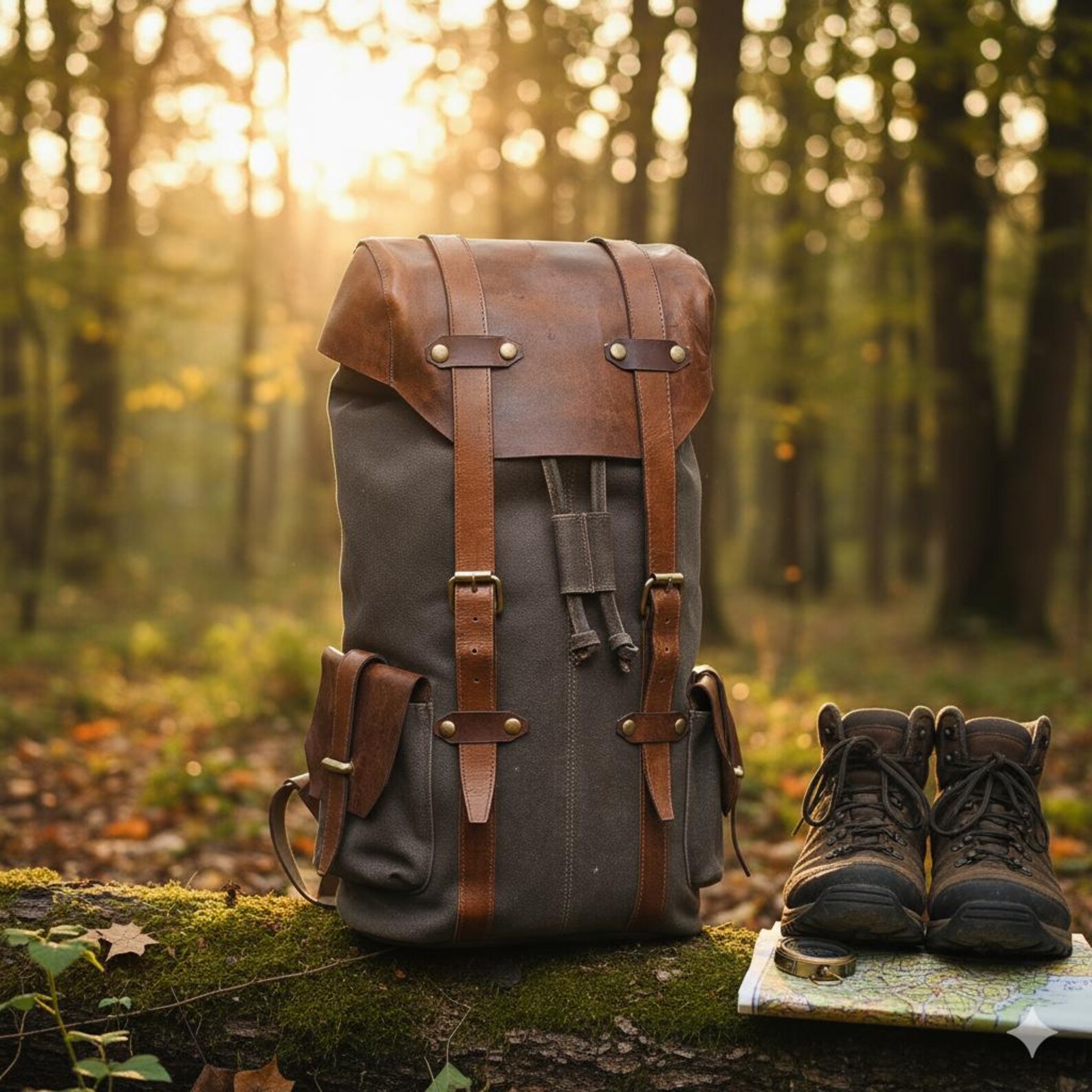 Waxed Canvas & Full Grain Leather Backpack – Handmade Roll Top Travel ...