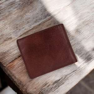 Billetera plegable de cuero genuino para hombre con solapa lateral: cuero vintage marrón, 4" x 8", 2 bolsillos para efectivo, 9 ranuras para tarjetas, bolsillo para monedas, portadocumentos