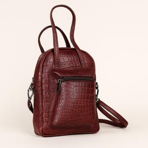 Crocodile Embossed Leather Crossbody Bag: Handmade Mahogany Purse