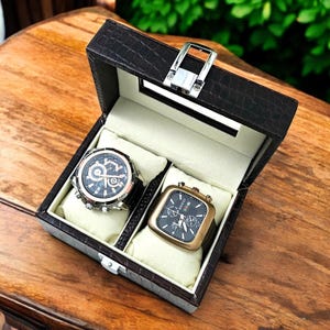 Scatola porta orologi in pelle di alta qualità - Organizer di lusso a 2 scomparti con parte superiore in vetro per uomo e donna - Viaggio, regalo, conservazione, espositore per orologi, regalo per lui