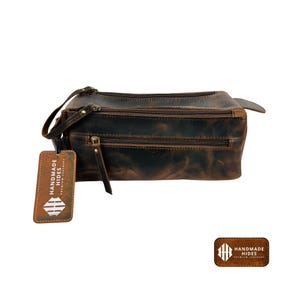 Handmade Full-Grain Leather Toiletry Bag: Brown Dopp Kit Travel Organizer