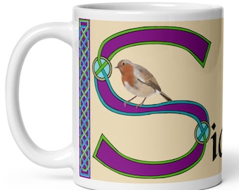 Personalized Irish Language Mug, Celtic Animal Design, Custom Name Gift