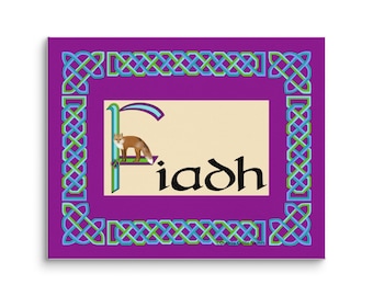 Personalized Irish Language Canvas Poster, Celtic Animal Design, Custom Name Gift