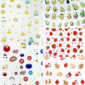 DIY Cute Cartoon Strawberry Orange m&m Egg Avocado Nail Art Sticker Decals