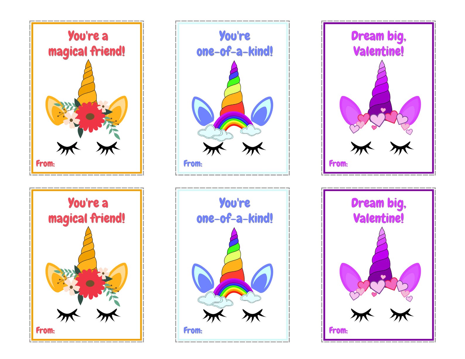 Unicorn Valentine Cards Printable Valentine's Day Cards for Kids ...