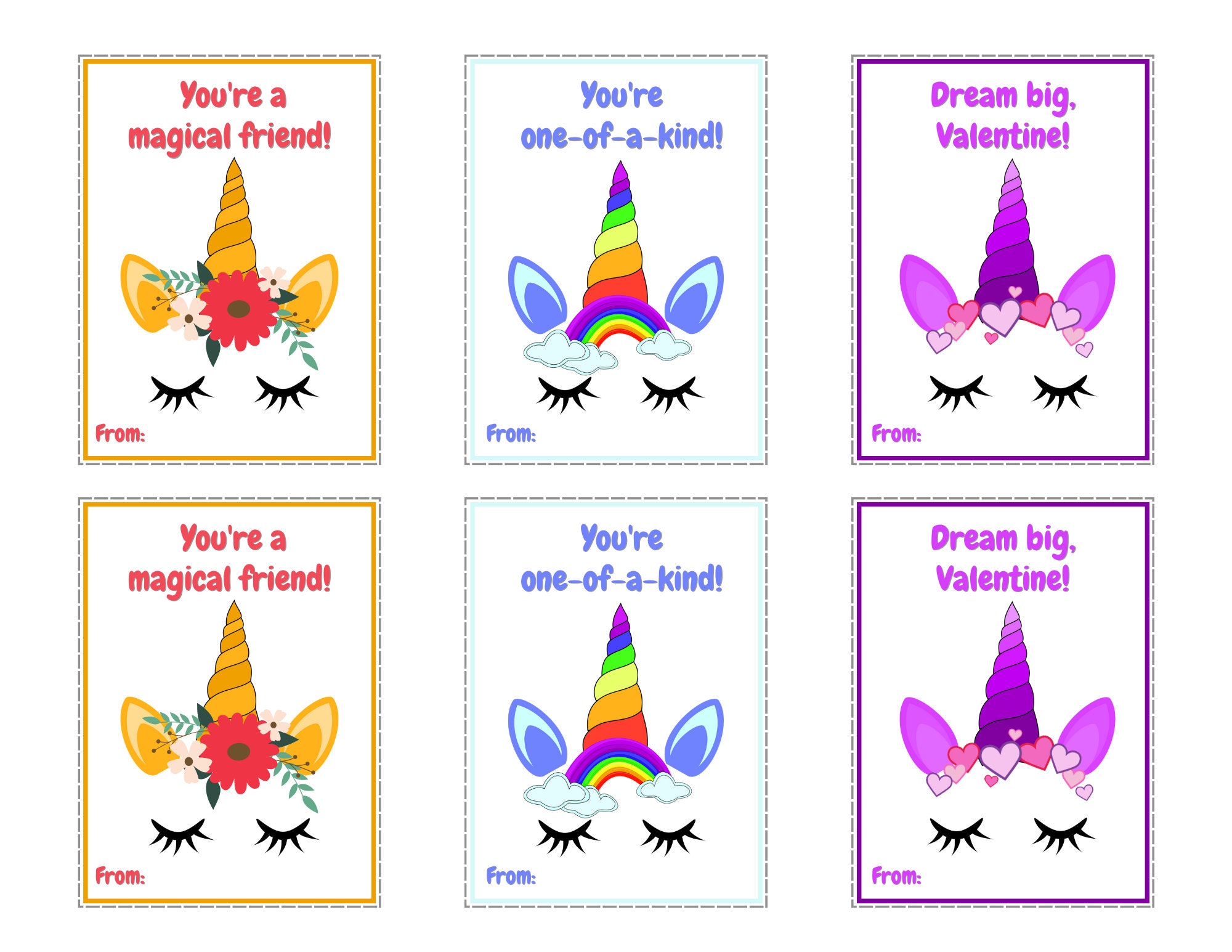 Unicorn Valentine Cards Printable Valentine's Day Cards for Kids ...