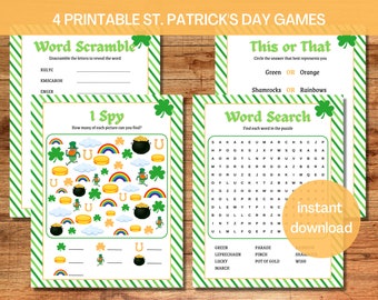 Paquete de juegos del Día de San Patricio / Juegos imprimibles del Día de San Patricio para niños / DESCARGA INSTANTE