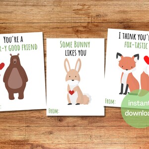 Cartes de Saint-Valentin des animaux des bois | Ours, lapin et renard Valentines | TÉLÉCHARGEMENT INSTANTANÉ