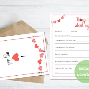 Dad Valentine Gift Bundle | Dad Valentine Card Printable | Things I Love About My Dad Printable | INSTANT DOWNLOAD
