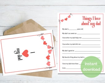 Dad Valentine Gift Bundle | Dad Valentine Card Printable | Things I Love About My Dad Printable | INSTANT DOWNLOAD