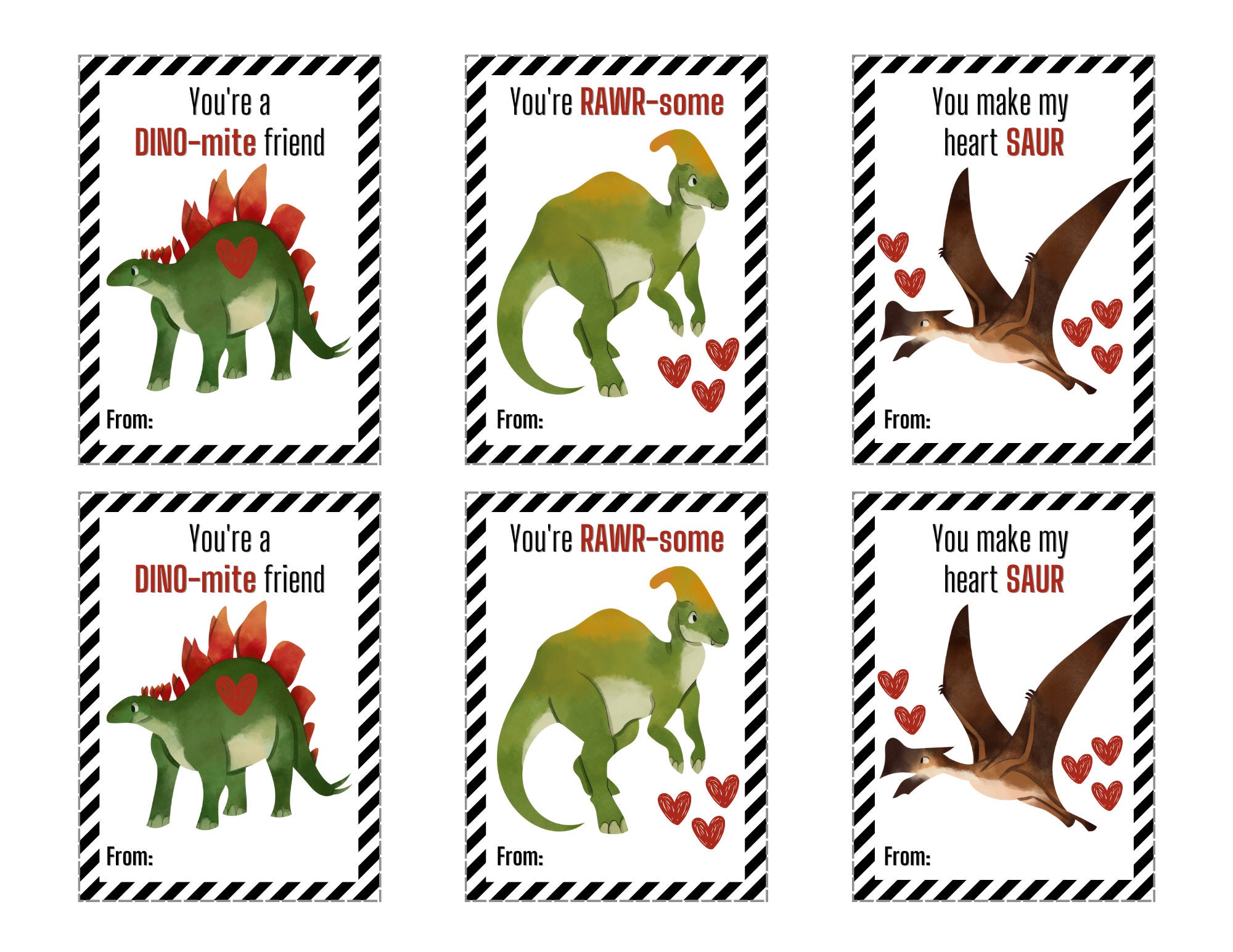 Dinosaur Valentine Cards Printable Valentine s Day Cards For Kids INSTANT DOWNLOAD Etsy