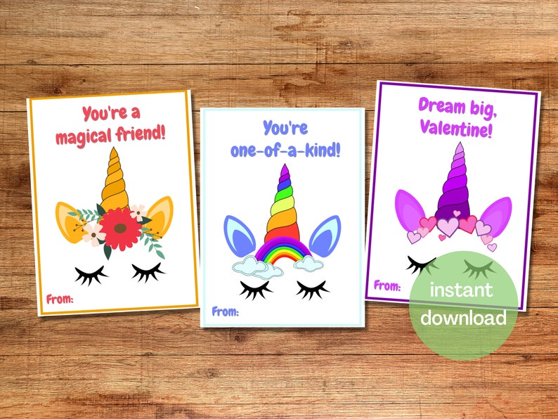 Unicorn Valentine Cards Printable Valentine's Day Cards for Kids ...