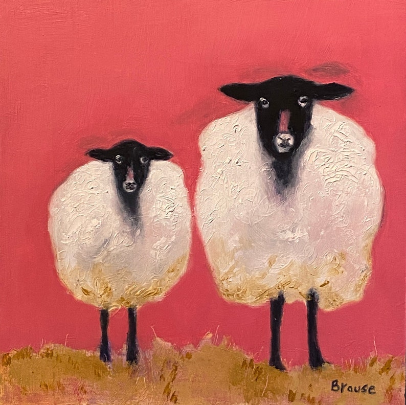 Whimsical Sheep Wall Art Paintings Sheep Framed and Signed Etsy