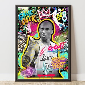 Kobe Bryant Graffiti Wall Art, Kobe Bryant Art Print, Póster de Kobe Bryant, Póster de leyenda del baloncesto, Regalo para amantes del baloncesto, Arte de pared deportivo
