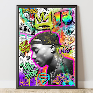 Tupac Shakur Graffiti Wall Art, Tupac Poster, Hip Hop Art Print, Iconic Rap Legend Poster, Hip Hop Poster, Rapper Gift, Music Wall Decor