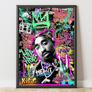 Tupac Shakur Graffiti Wall Art, Tupac Poster, Hip Hop Art Print, Iconic Rap Legend Poster, Hip Hop Poster, Rapper Gift, Music Wall Decor