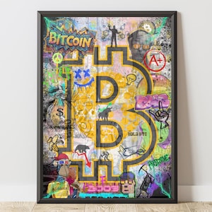 Bitcoin Graffiti Poster, Street Art Wall Print, Crypto Art Decor, Bitcoin Wall Art, Urban Digital Art, Bitcoin Gift for Him, Bitcoin Poster