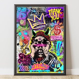 Graffiti-muurkunstprint van Serial Chiller, stedelijke streetartposter, kleurrijke popartdecoratie, graffitikunstwerk, moderne muurkunst