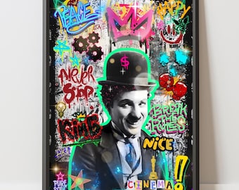 Charlie Chaplin-poster, Charlie Chaplin-muurkunst, stomme filmmuurkunst, Chaplin-graffitiprint, vintage filmkunst, bioscoop-icoonmuurdecoratie