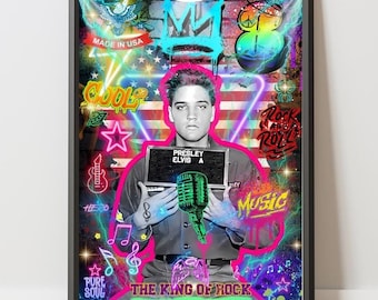 Elvis Presley Graffiti Art Print, King of Rock Poster, Elvis Presley Wall Art, Elvis Poster, Music Legend Canvas, Rock and Roll Wall Art