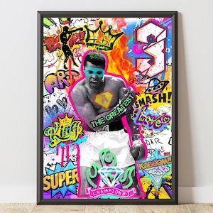 Muhammad Ali Graffiti Wall Art, Muhammad Ali Street Art Print, Iconic Boxing Legend Poster, Boxing Gift, Sports Wall Decor, Boxing Poster