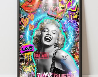 Marilyn Monroe Graffiti Wall Art, Marilyn Monroe Wall Art, Cartel icónico de Hollywood, Cartel de Marilyn Monroe, Regalo de arte pop, Arte de pared de estrella de cine