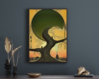 Japanese Landscape Tree of Life, Digital Art Print, AI Generated, Wall Art, AI Art, Digital Download, Home Decor, Japanese Poster