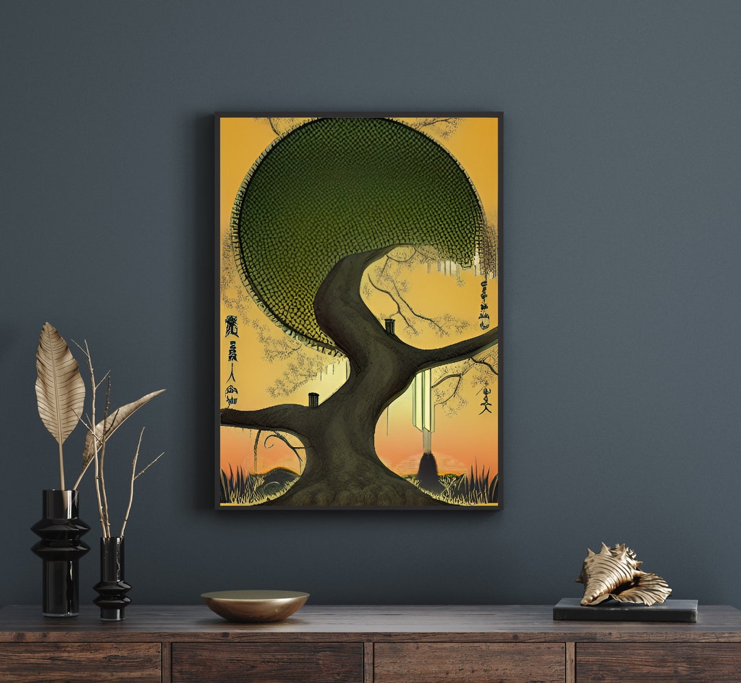 Japanese Tree of Life Japanese Landscape Art Digital Art Etsy