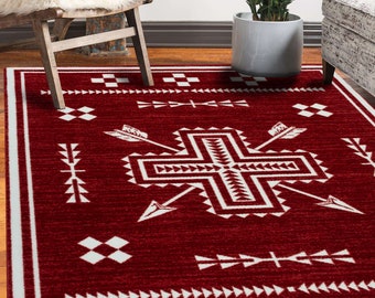 Southwestern Rug, Southwestern Area Rug, Red Rug, Red Area Rug, Southwest Rug, Southwest Area Rug, Marble Rug, Crossed Arrows Rug
