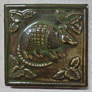 Handcrafted relief Armadillo Art Tile 4"x"4