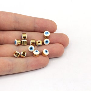7mm Gold Plated Evil Eye Beads, Enamel Evil Eye Connector, Connector for Beads, Beads for Spacer Bracelet, Gold Plated Findings, GL864-1