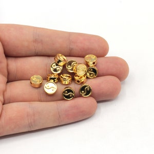 8mm Gold Plated Ying Yang Beads, Connector for Beads, Beads for Spacer Bracelet, Bracelet for Beads, Gold Plated Findings, GL905