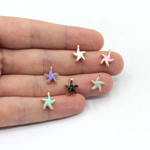 8x11mm Gold Plated Enamel Starfish Pendant, Gold Starfish Charm, Bracelet Connector, Starfish Connector, Gold Plated Findings, GLD990