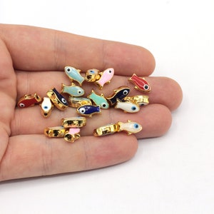 7x12mm Gold Plated Enamel Fish Beads, Connector for Beads, Beads for Spacer Bracelet, Bracelet for Beads, Gold Plated Findings, GL846