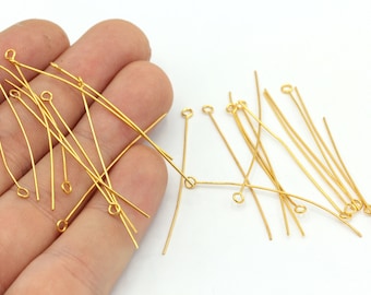 40 Pcs 20 Ga 45mm 24K Shiny Gold Plated Eye Pin, Jewelry Makings, Gold Plated Findings, EJM