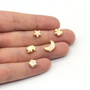 8mm 24K Shiny Gold Plated White Enamel Beads, Star, Clover, Elephant, Moon, Flower Beads, Beads Connector, Gold Plated Findings, GLD073